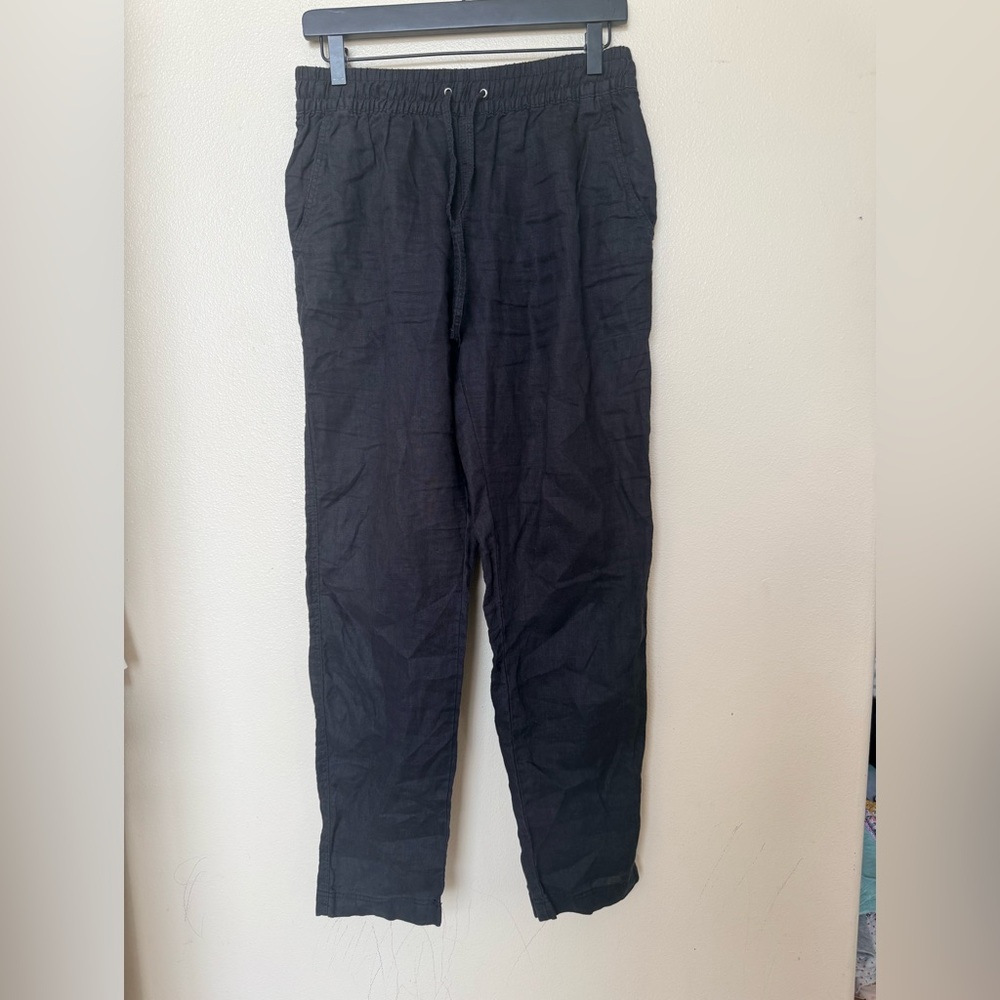 100% linen H&M Black Drawstring women’s straight Pants casual coastal grandma